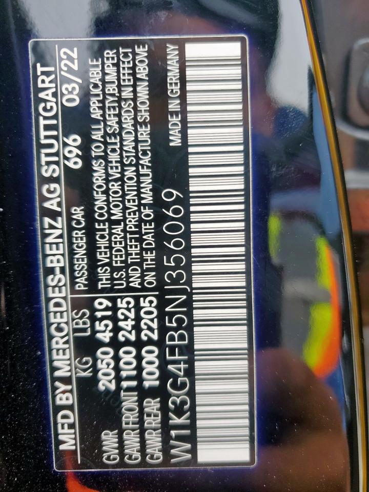 2022 Mercedes-Benz A 220 4Matic VIN: W1K3G4FB5NJ356069 Lot: 59793805