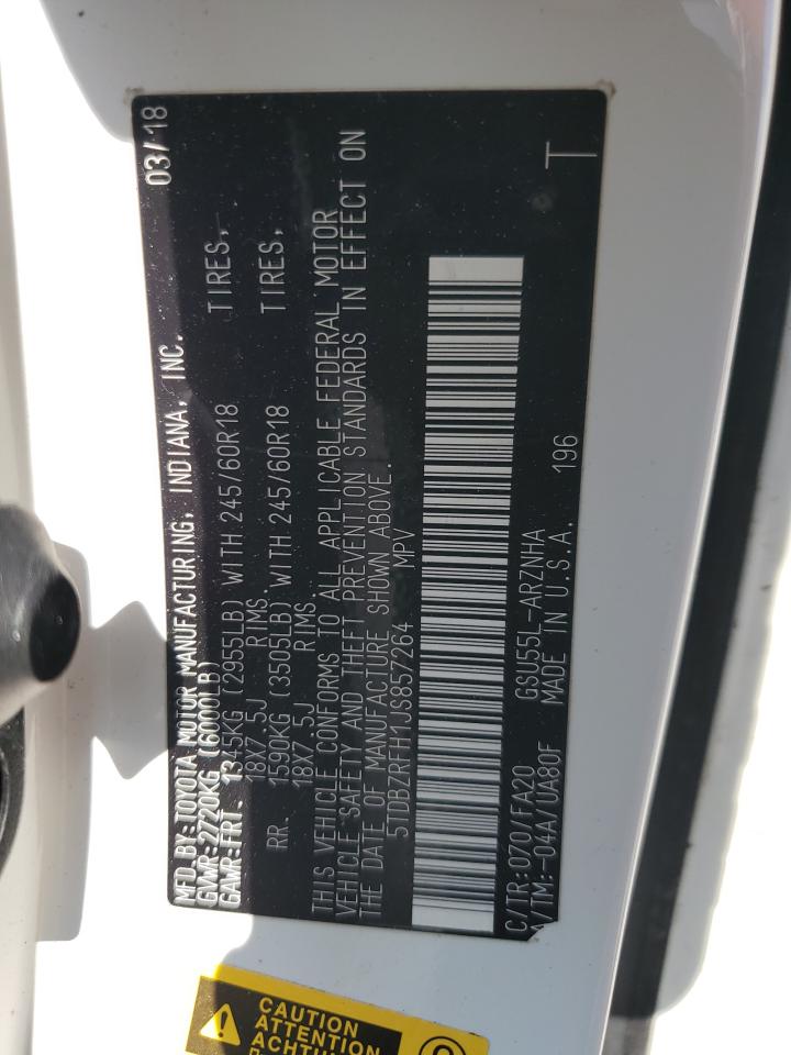 2018 Toyota Highlander Le VIN: 5TDBZRFH1JS857264 Lot: 62728685