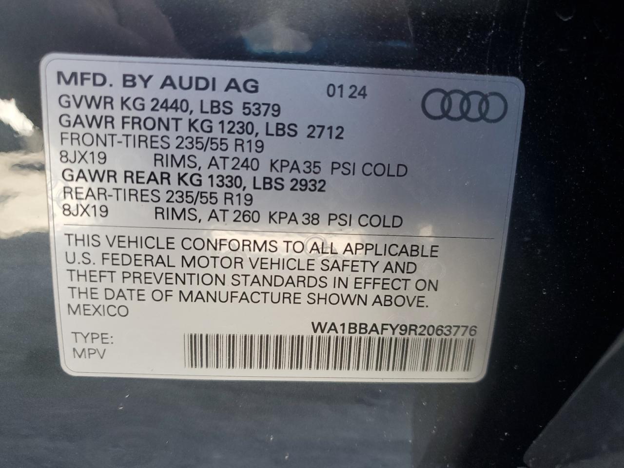 2024 Audi Q5 Premium Plus 40 VIN: WA1BBAFY9R2063776 Lot: 61252035