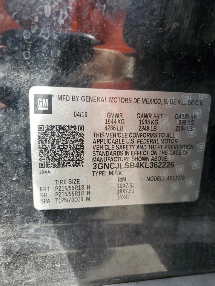 2019 Chevrolet Trax 1Lt VIN: 3GNCJLSB4KL362226 Lot: 60043945