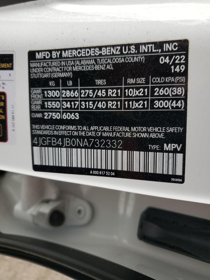 2022 Mercedes-Benz Gle 350 VIN: 4JGFB4JB0NA732332 Lot: 62965955