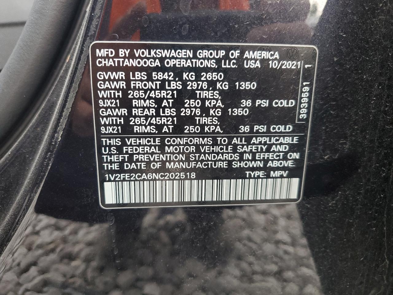 2022 Volkswagen Atlas Cross Sport Sel Premium R-Line VIN: 1V2FE2CA6NC202518 Lot: 59571925