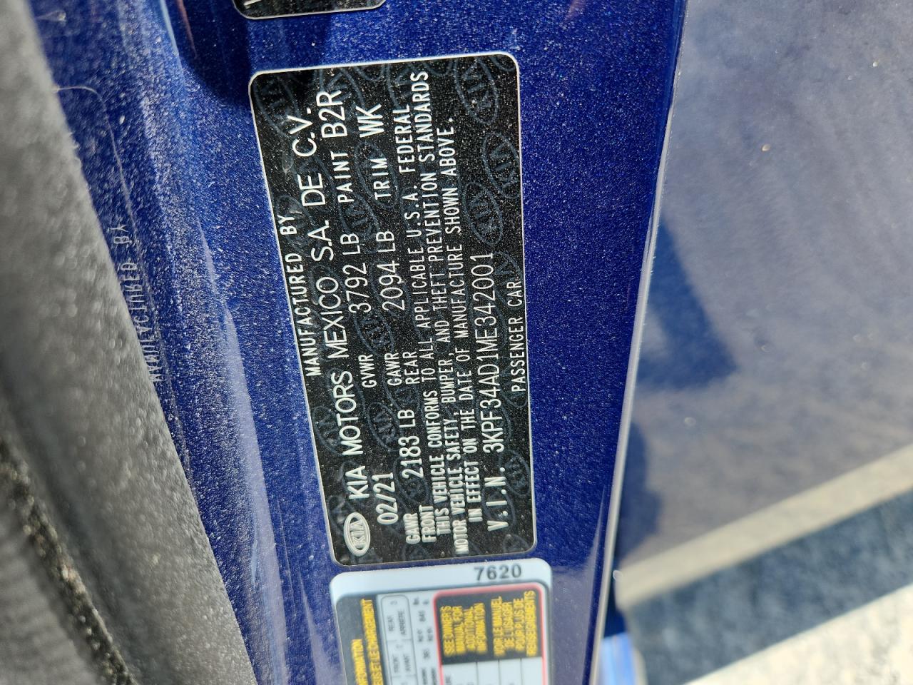 2021 Kia Forte Gt Line VIN: 3KPF34AD1ME342001 Lot: 62531695