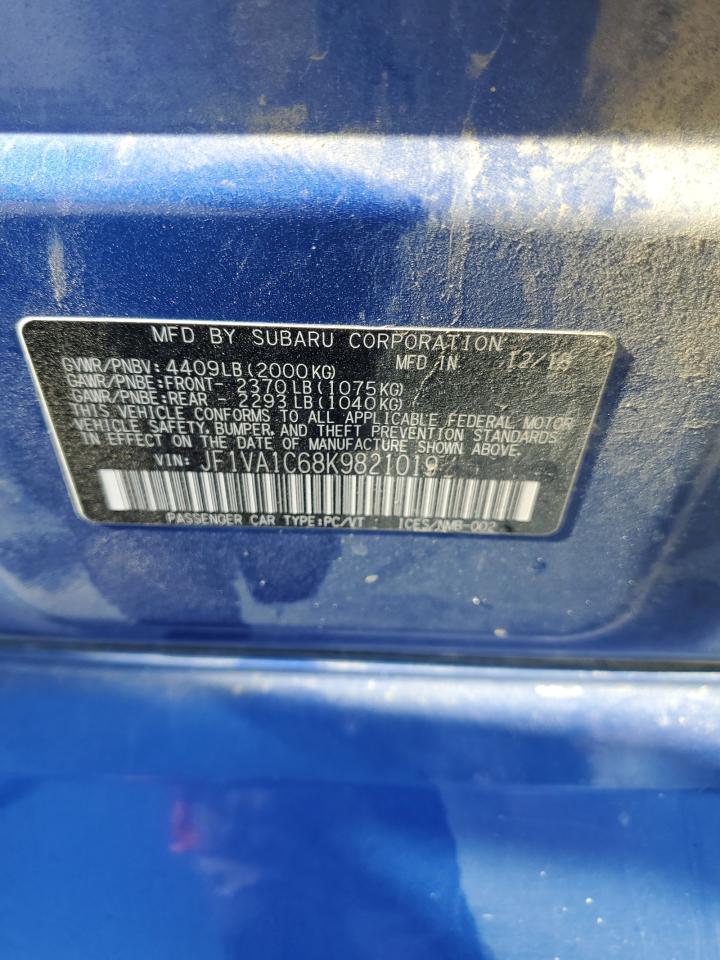 2019 Subaru Wrx Premium VIN: JF1VA1C68K9821019 Lot: 60574885