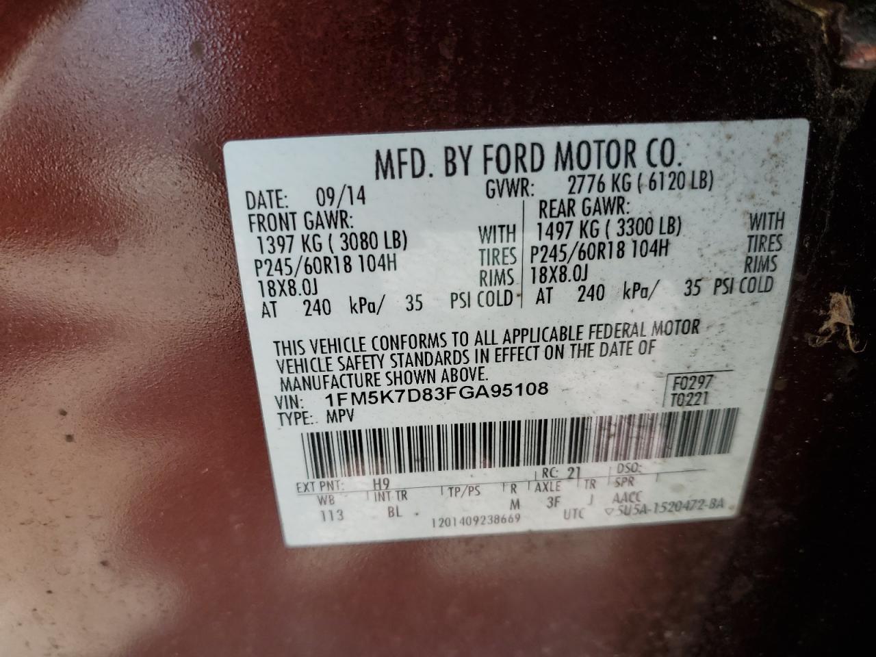 2015 Ford Explorer Xlt VIN: 1FM5K7D83FGA95108 Lot: 62284185