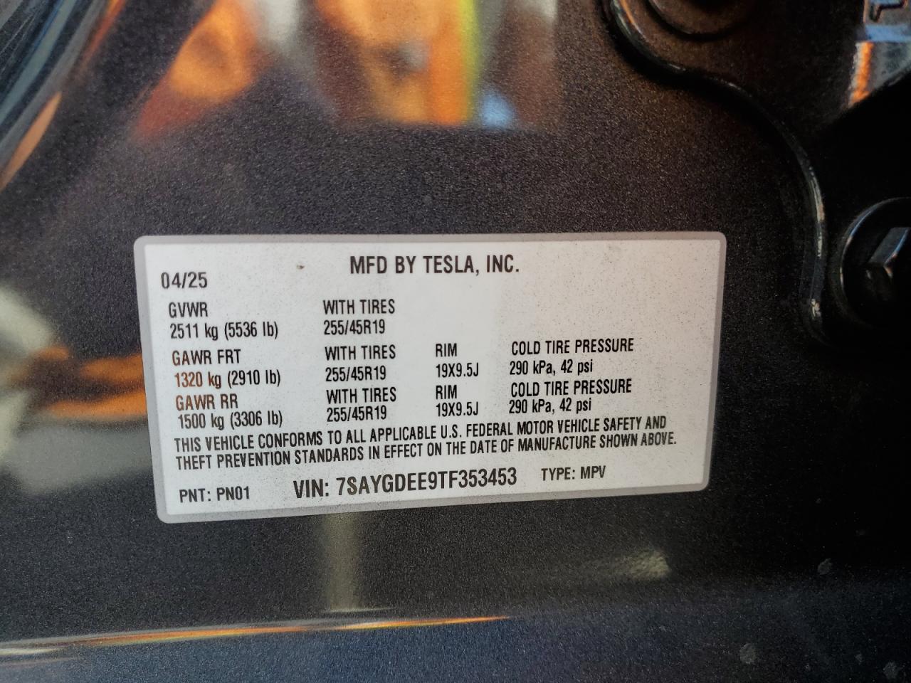 2026 Tesla Model Y VIN: 7SAYGDEE9TF353453 Lot: 62315775