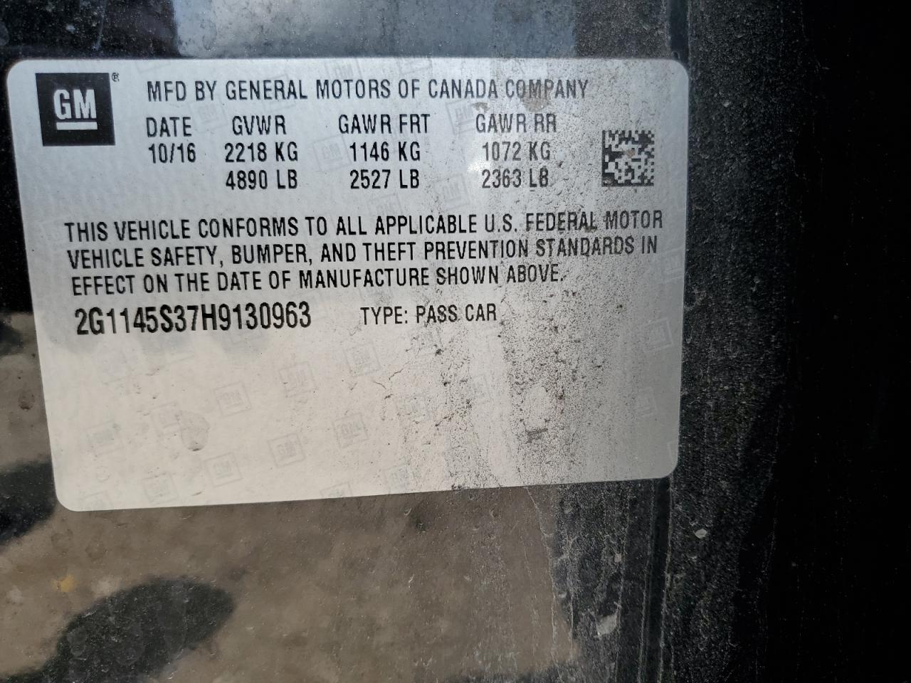 2017 Chevrolet Impala Premier VIN: 2G1145S37H9130963 Lot: 59710585