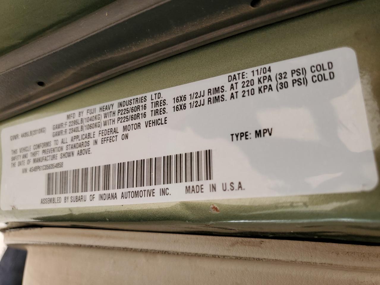 2005 Subaru Legacy Outback 2.5I VIN: 4S4BP61C056354858 Lot: 60150935