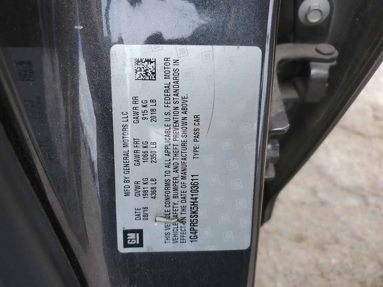 2017 Buick Verano Sport Touring VIN: 1G4PR5SK5H4103611 Lot: 62784275