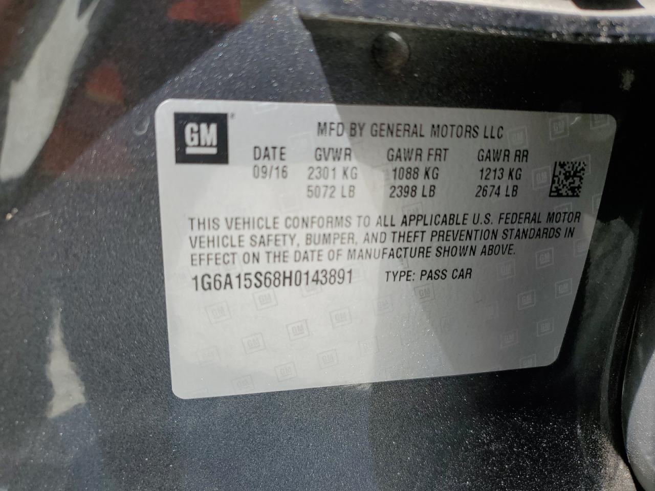 2017 Cadillac Cts-V VIN: 1G6A15S68H0143891 Lot: 60714435