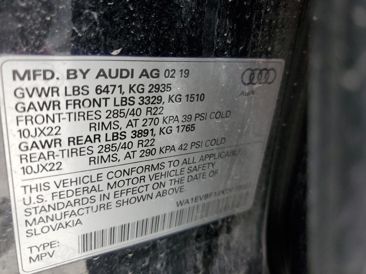 2019 Audi Q8 Premium Plus S-Line VIN: WA1EVBF14KD030997 Lot: 62004915