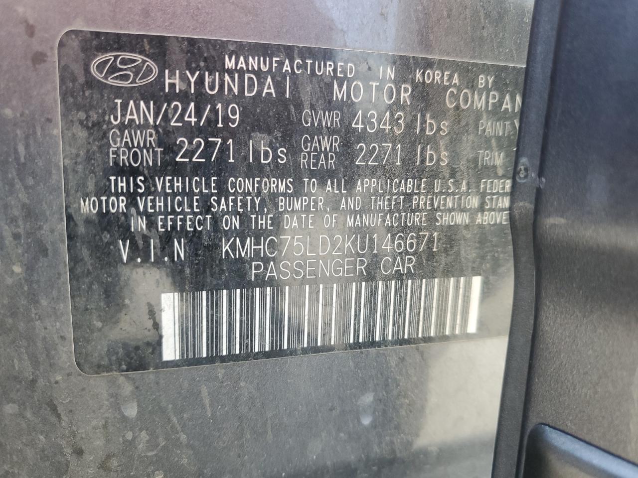 2019 Hyundai Ioniq Limited VIN: KMHC75LD2KU146671 Lot: 61872035