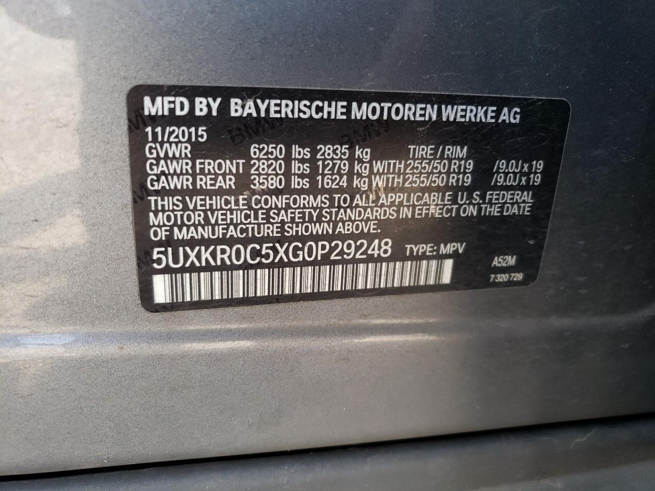 2016 BMW X5 xDrive35I VIN: 5UXKR0C5XG0P29248 Lot: 60654495