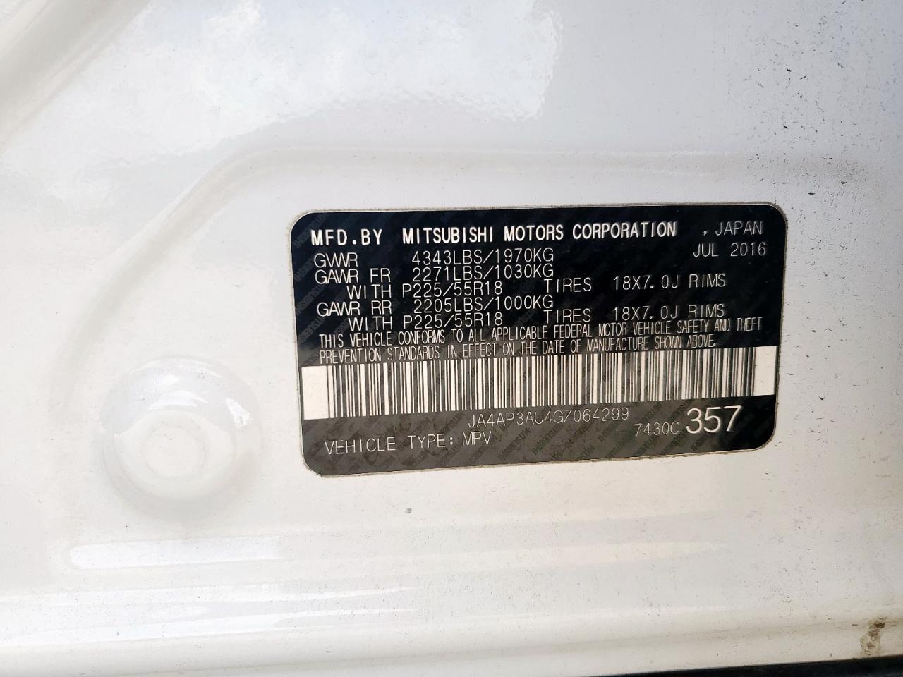 2016 Mitsubishi Outlander Sport Es VIN: JA4AP3AU4GZ064299 Lot: 61445105