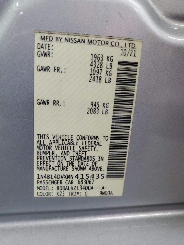 2021 Nissan Altima Sv VIN: 1N4BL4DVXMN415435 Lot: 60133645