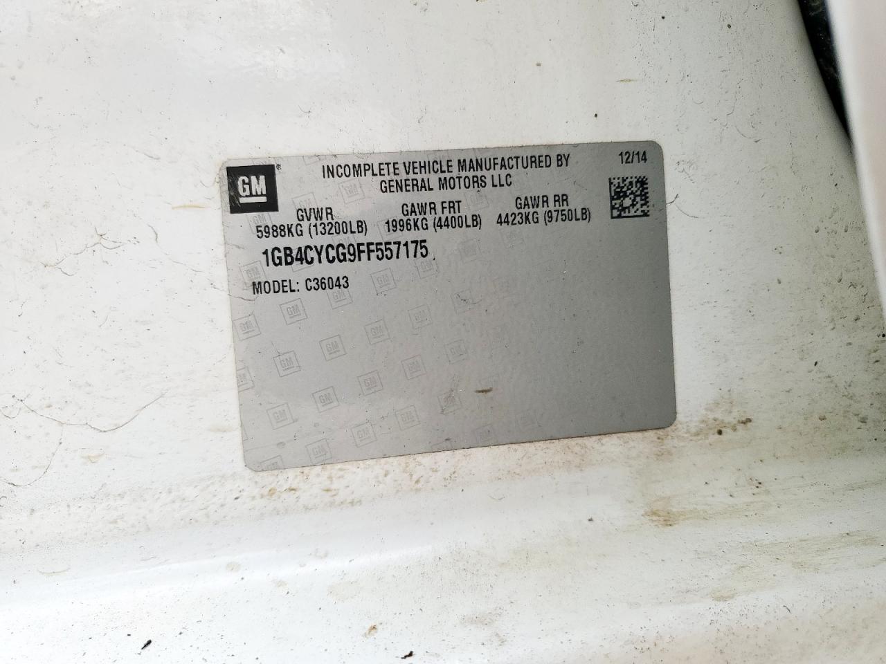 2015 Chevrolet Silverado C3500 VIN: 1GB4CYCG9FF557175 Lot: 62641615