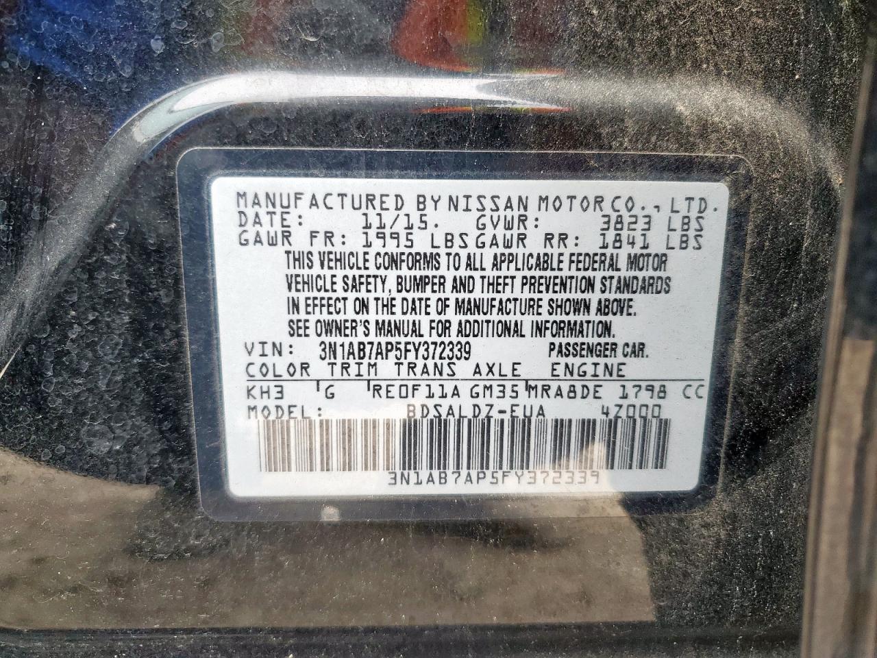 NISSAN SENTRA 2015 VIN 3N1AB7AP5FY372339 фото 12