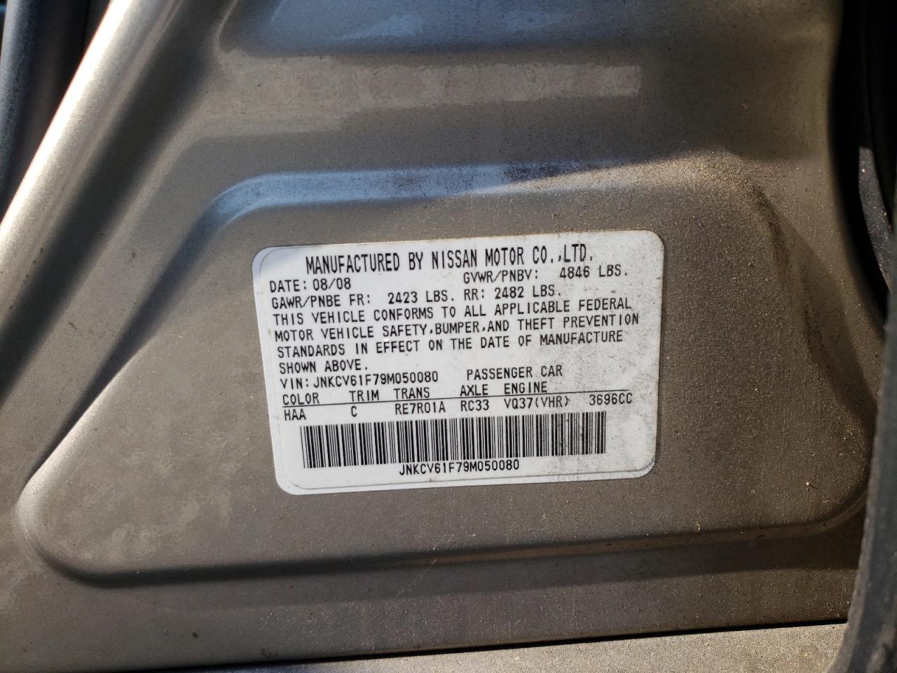 2009 Infiniti G37 VIN: JNKCV61F79M050080 Lot: 63104695