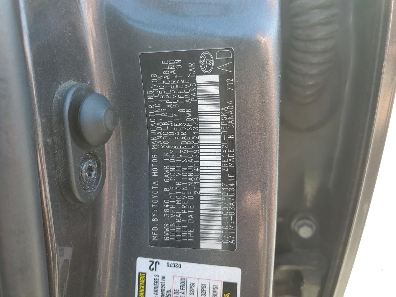 2009 Toyota Corolla Base VIN: 2T1BU40E29C021323 Lot: 62954255