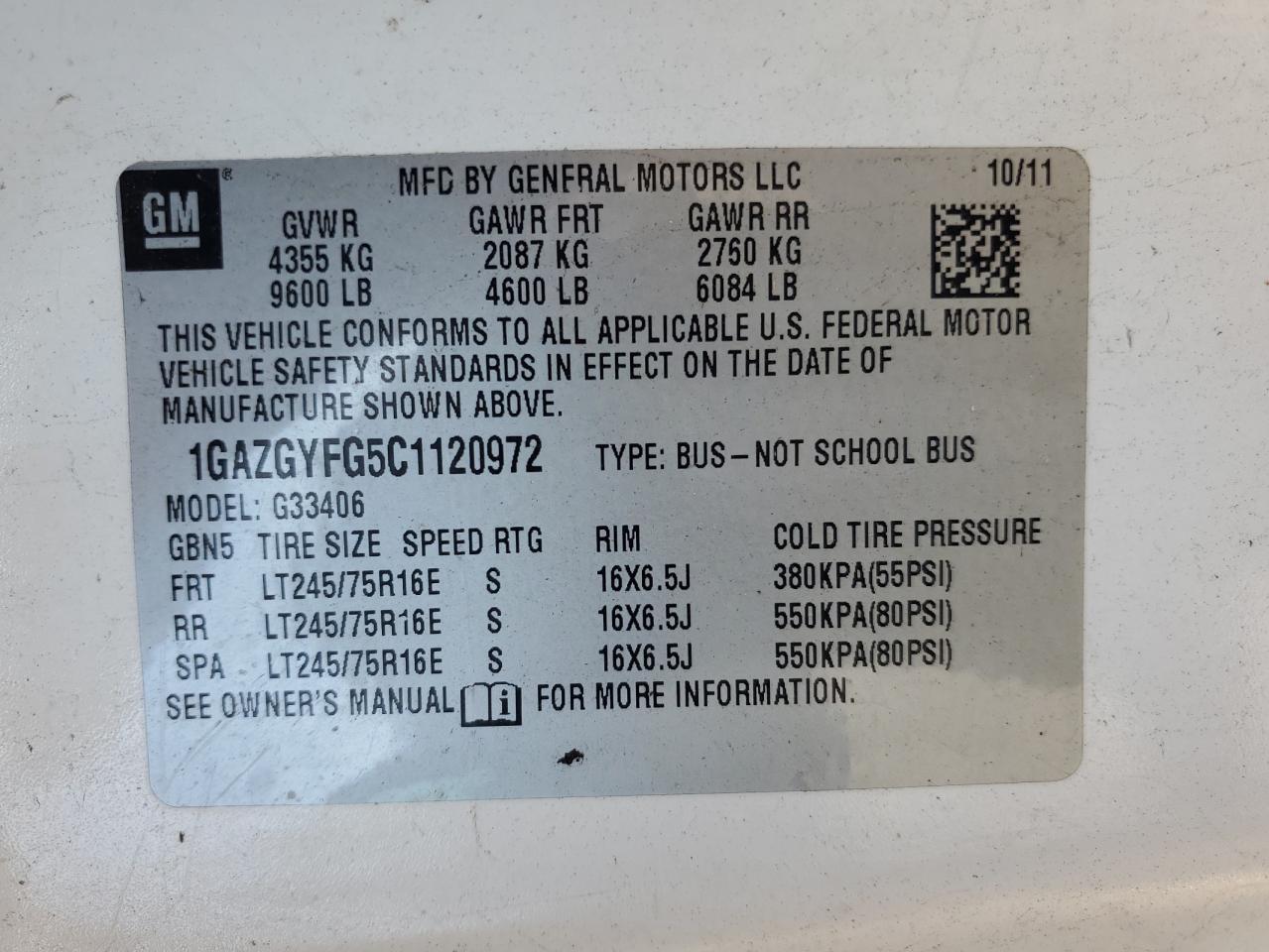 2012 Chevrolet Express G3500 Lt VIN: 1GAZGYFG5C1120972 Lot: 61475825