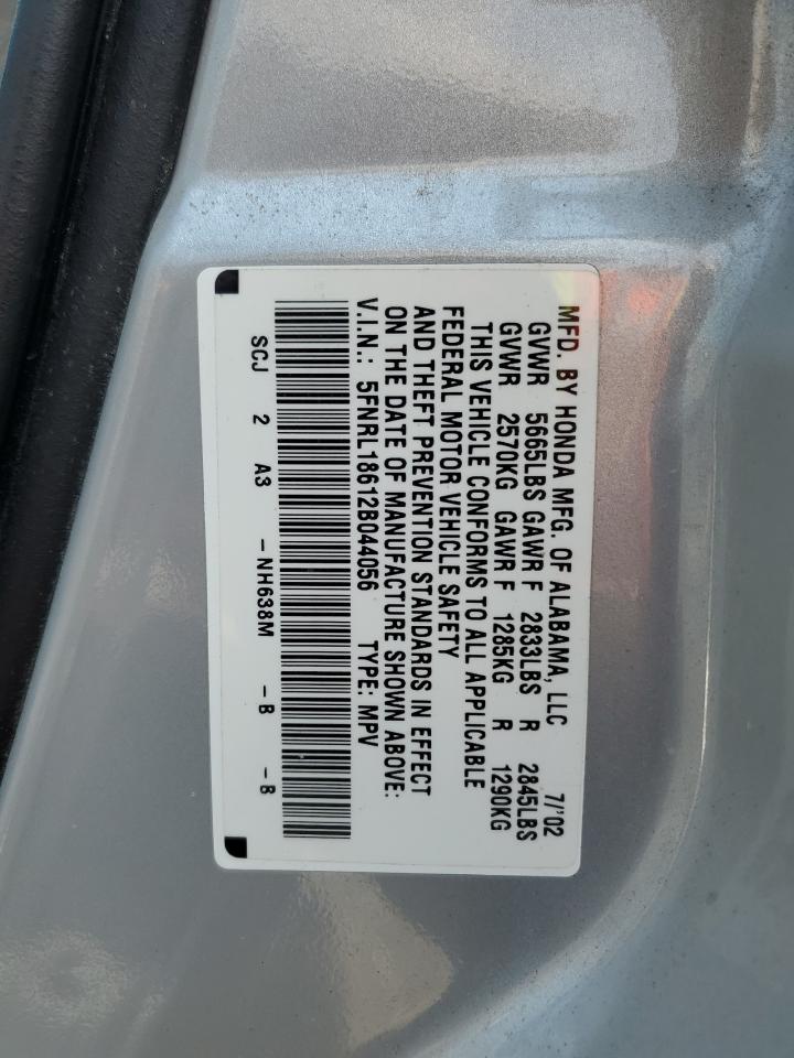 2000 Honda Odyssey Ex VIN: 5FNRL18612B044056 Lot: 59910245