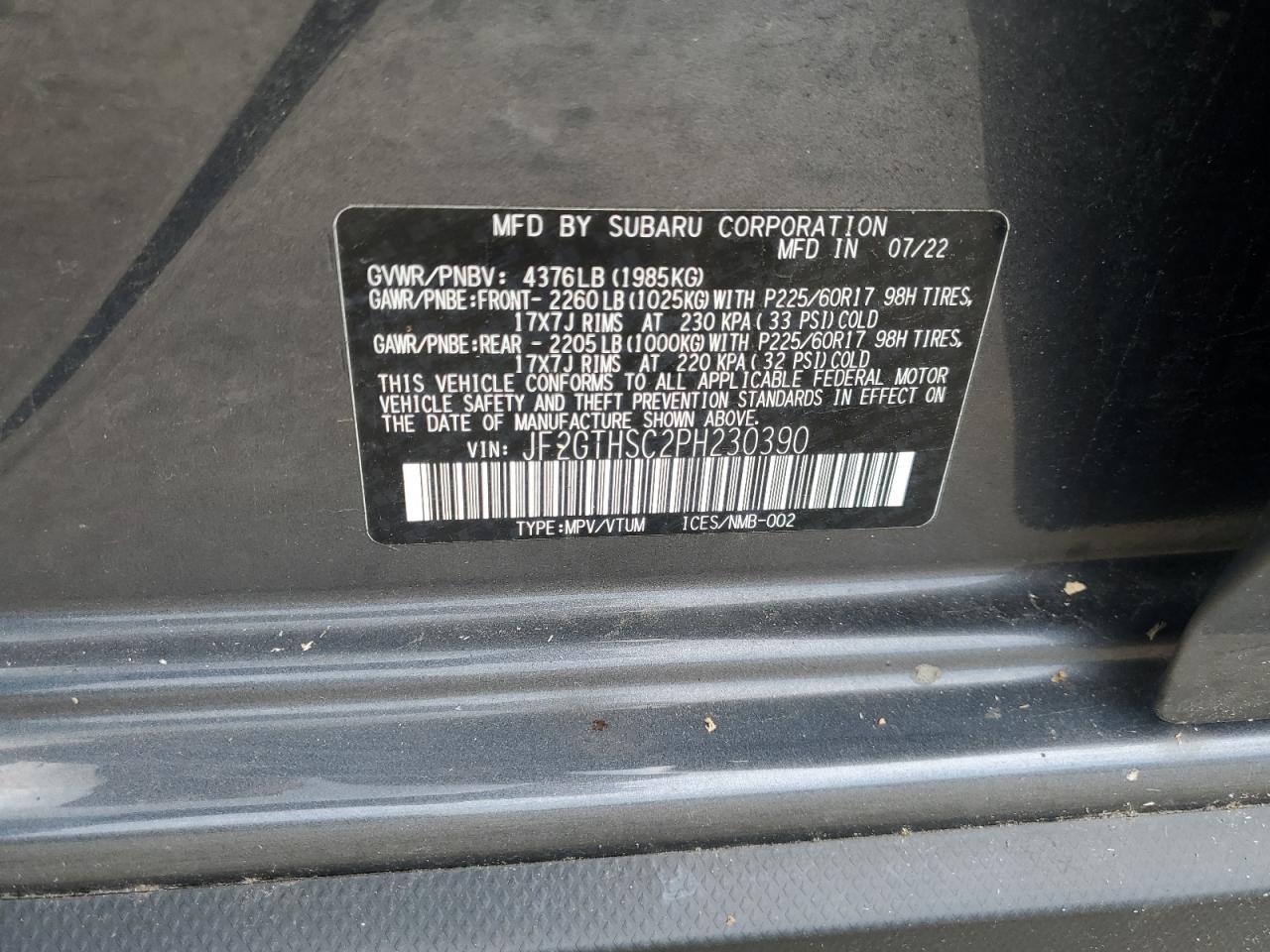 2023 Subaru Crosstrek Sport VIN: JF2GTHSC2PH230390 Lot: 62931095