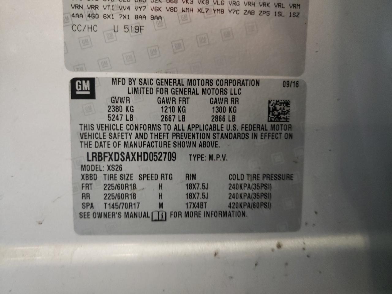 2017 Buick Envision Essence VIN: LRBFXDSAXHD052709 Lot: 60317435