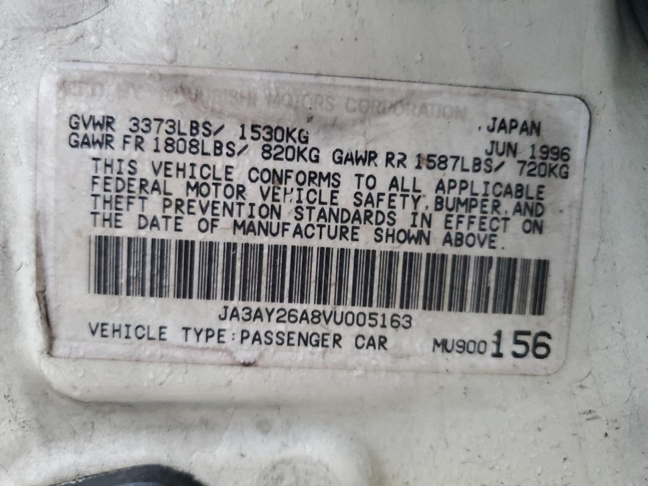 1997 Mitsubishi Mirage De VIN: JA3AY26A8VU005163 Lot: 62469035
