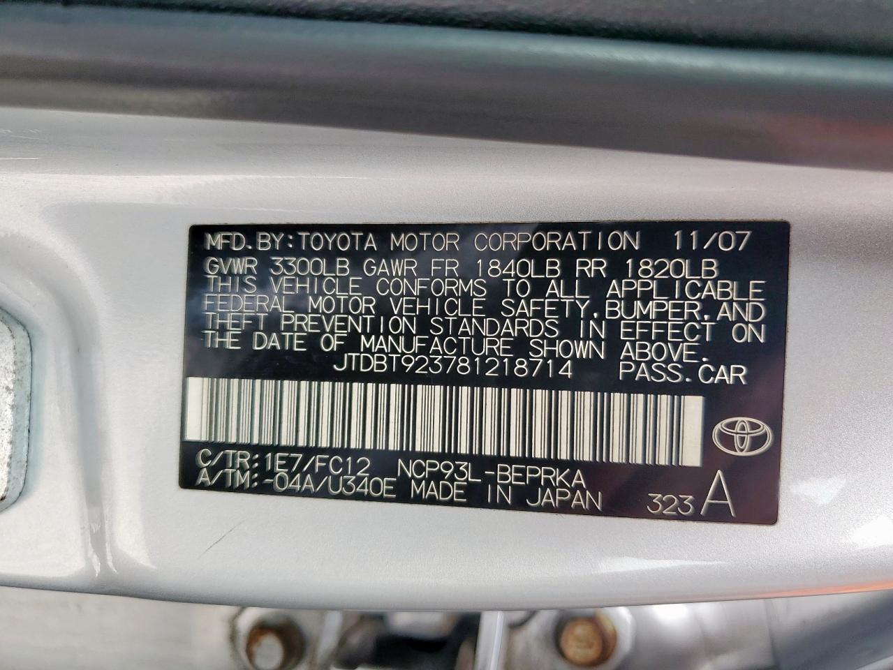 2008 Toyota Yaris VIN: JTDBT923781218714 Lot: 62385315