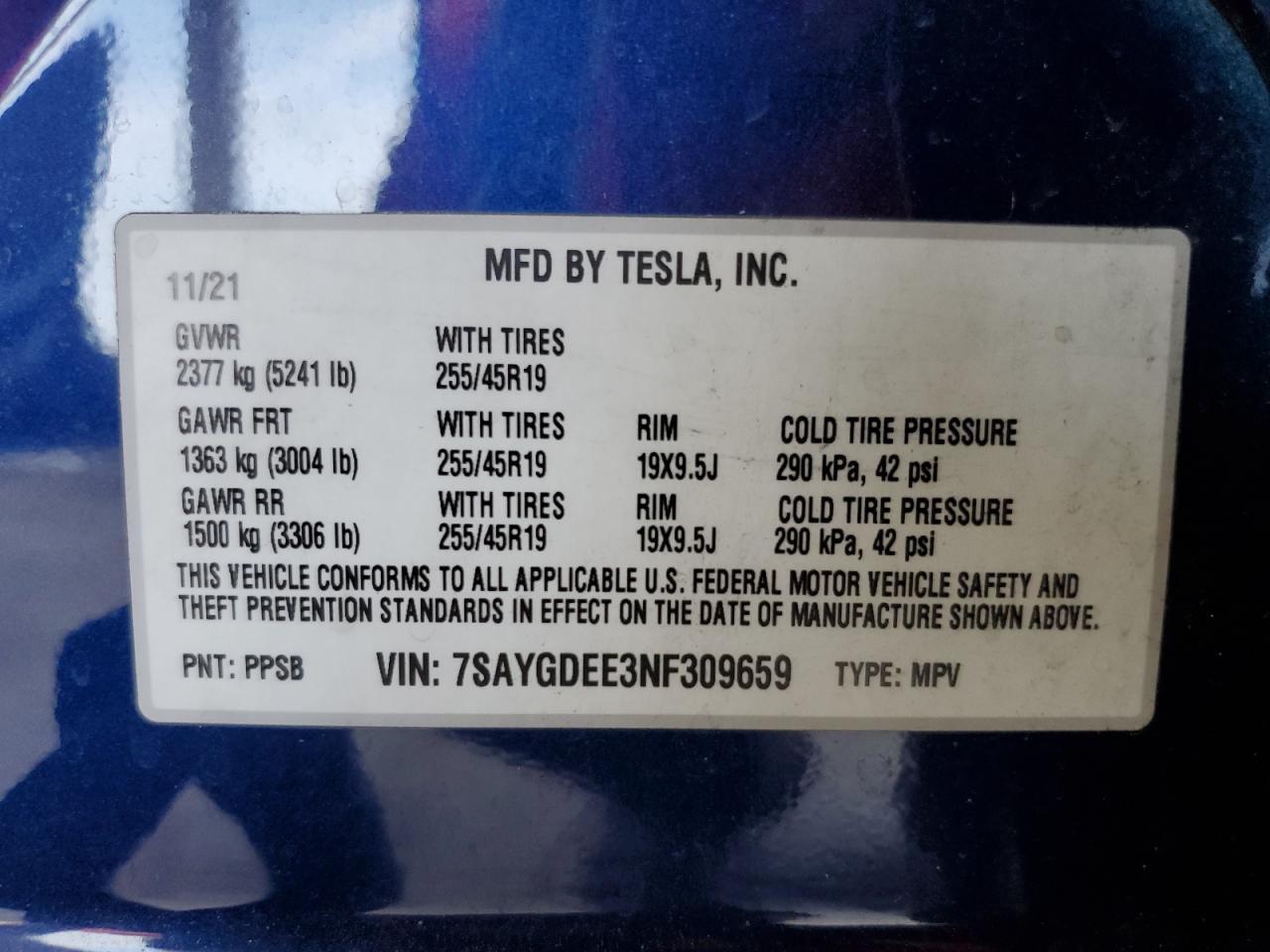 2022 Tesla Model Y VIN: 7SAYGDEE3NF309659 Lot: 62491065