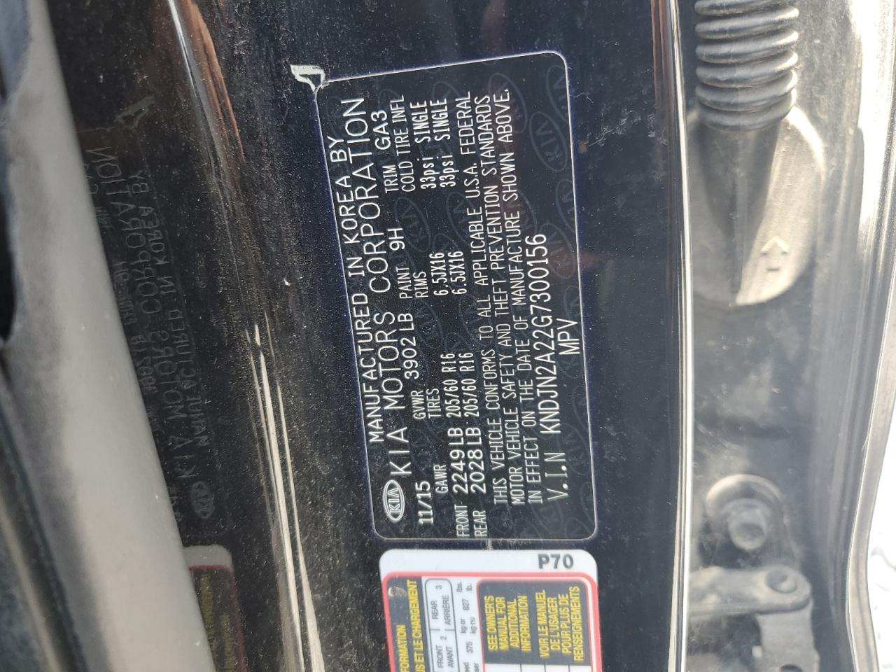 2016 Kia Soul VIN: KNDJN2A22G7300156 Lot: 84981645