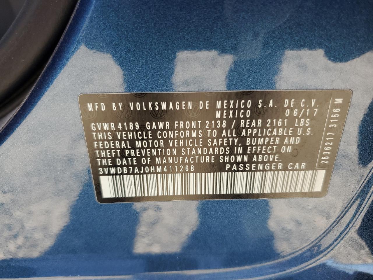 2017 Volkswagen Jetta Se VIN: 3VWDB7AJ0HM411268 Lot: 62769425