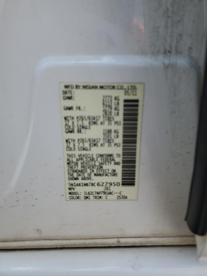 2011 Nissan Pathfinder S VIN: 5N1AR1NB7BC627950 Lot: 60160325