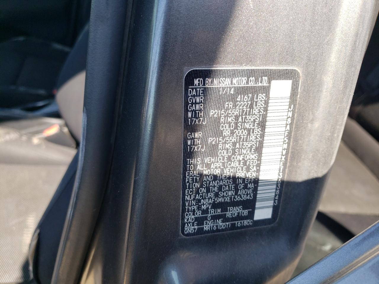 2014 Nissan Juke S VIN: JN8AF5MVXET363843 Lot: 62766355