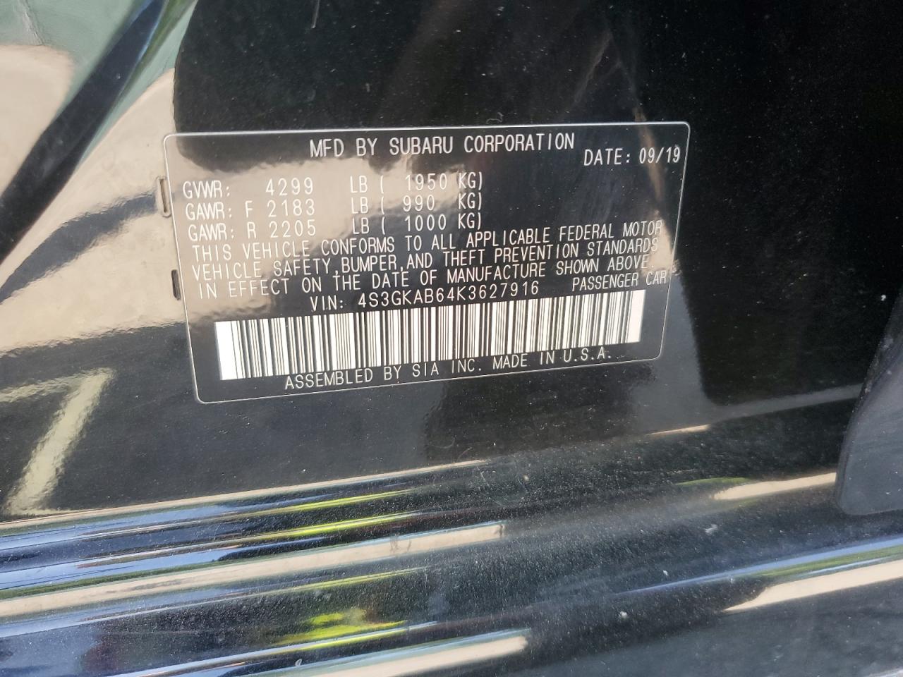 2019 Subaru Impreza VIN: 4S3GKAB64K3627916 Lot: 61861945