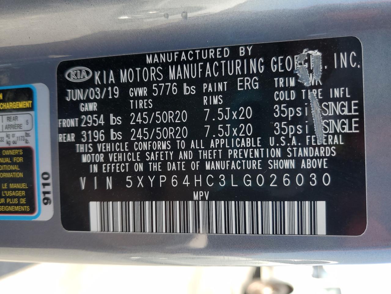 2020 Kia Telluride S VIN: 5XYP64HC3LG026030 Lot: 60929875