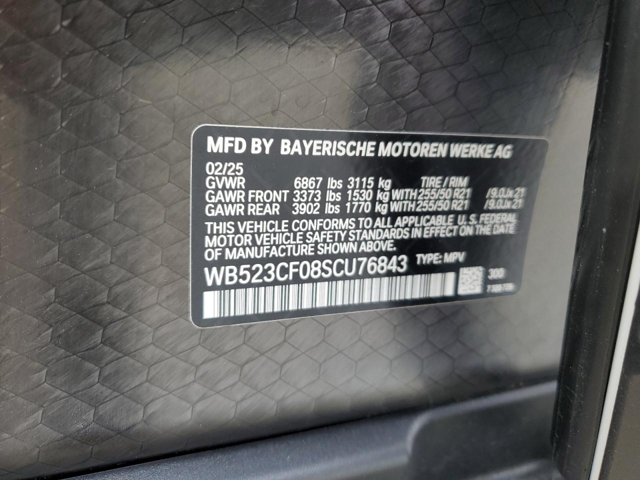 2025 BMW Ix xDrive50 VIN: WB523CF08SCU76843 Lot: 59393735
