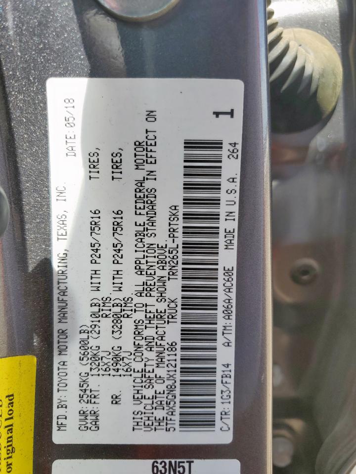 TOYOTA TACOMA 2018 VIN 5TFAX5GN8JX121186 фото 13