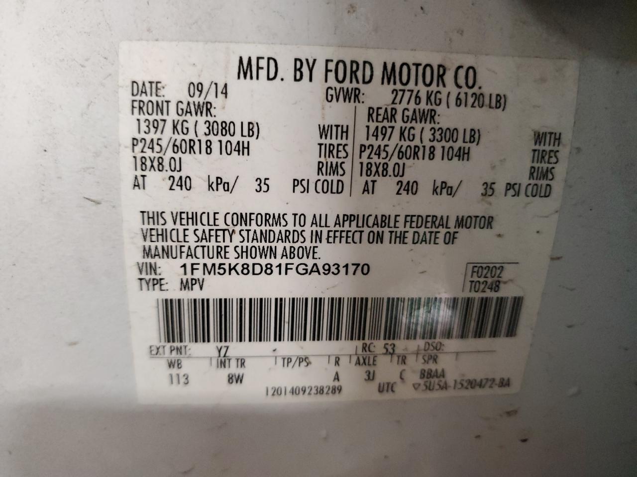 2015 Ford Explorer Xlt VIN: 1FM5K8D81FGA93170 Lot: 60640825