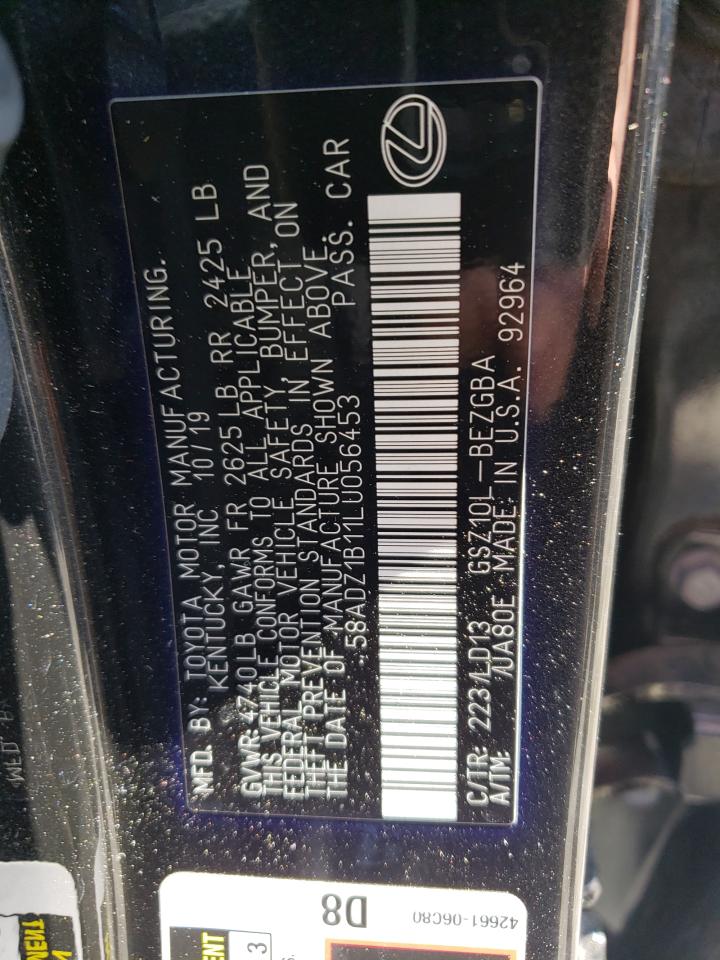2020 Lexus Es 350 VIN: 58ADZ1B11LU056453 Lot: 60939585