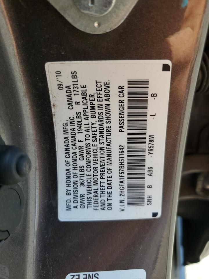 2011 Honda Civic Lx VIN: 2HGFA1F57BH511642 Lot: 61845445