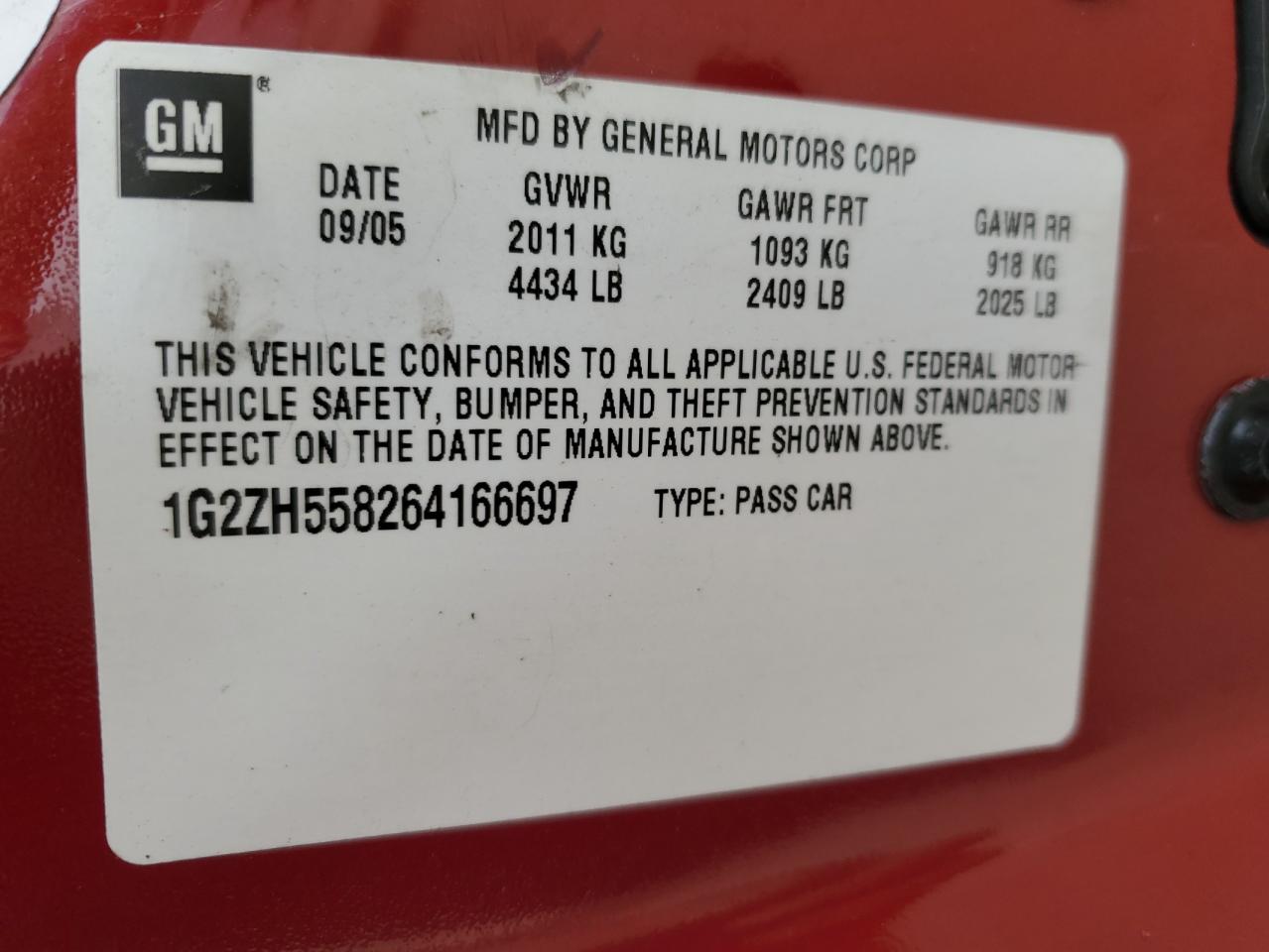 2006 Pontiac G6 Gt VIN: 1G2ZH558264166697 Lot: 59781475
