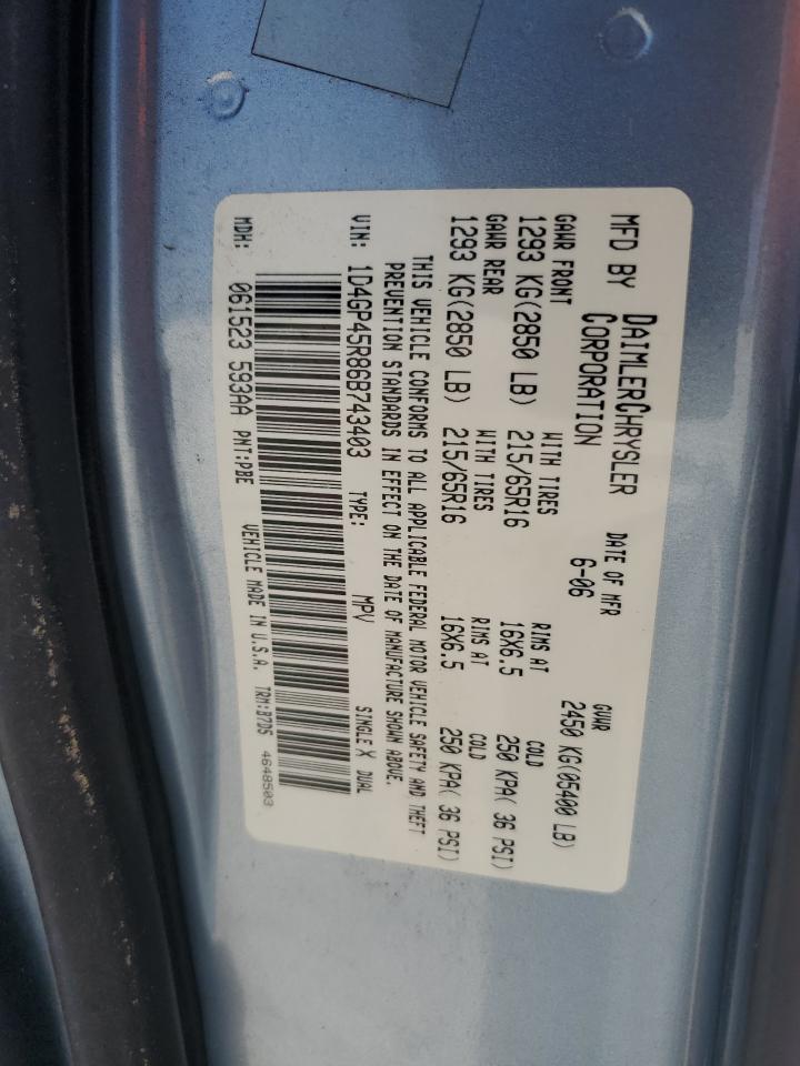 2006 Dodge Caravan Sxt VIN: 1D4GP45R86B743403 Lot: 60897305