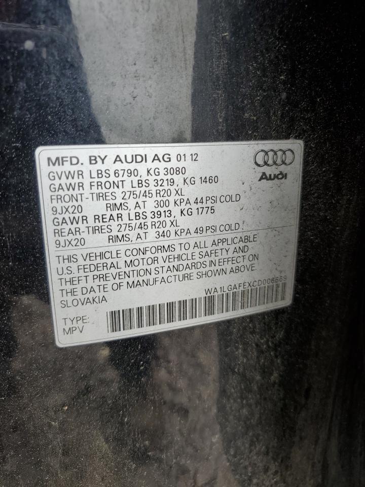 2012 Audi Q7 Premium Plus VIN: WA1LGAFEXCD006669 Lot: 60021705