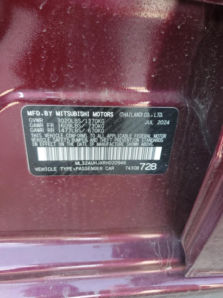 2024 Mitsubishi Mirage Es VIN: ML32AUHJXRH020946 Lot: 62017295
