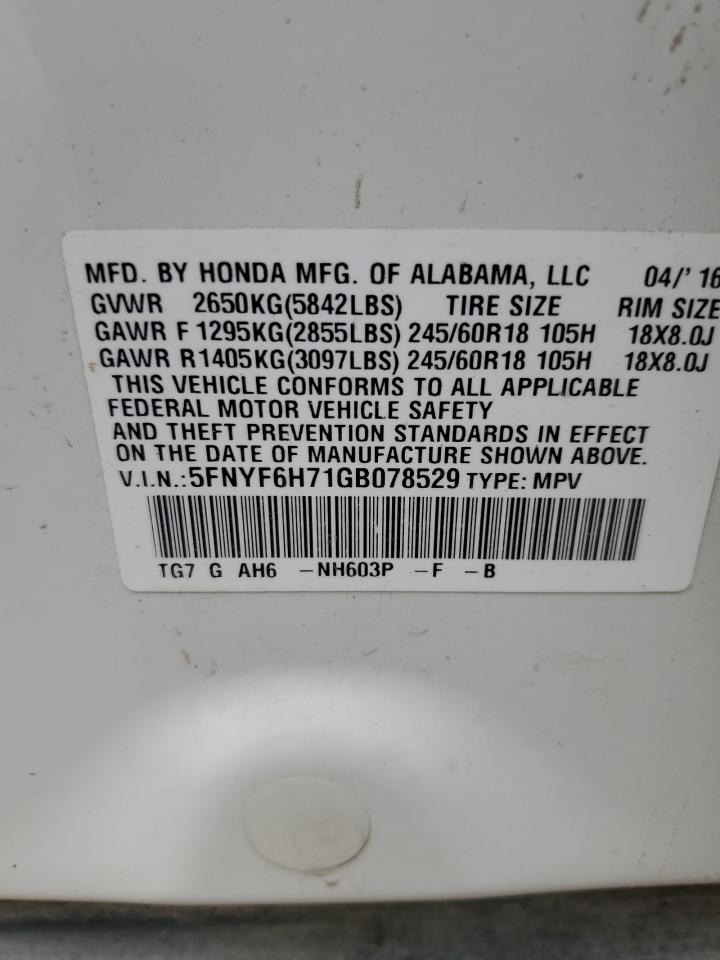 HONDA PILOT 2016 VIN 5FNYF6H71GB078529 фото 13