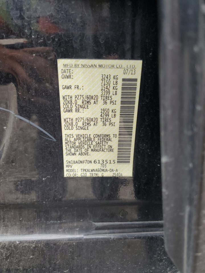 2013 Nissan Armada Platinum VIN: 5N1BA0NF7DN613515 Lot: 63150625