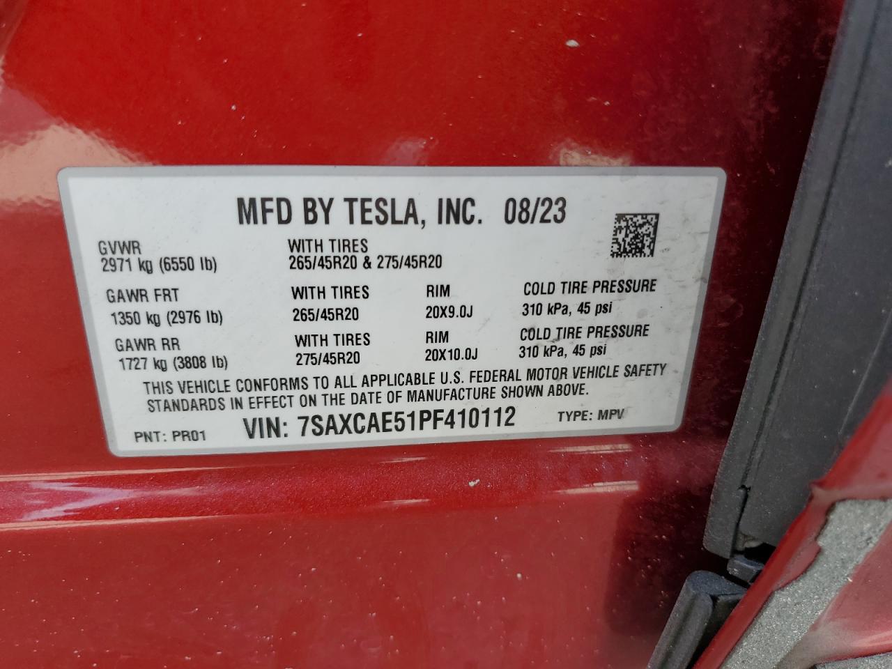 2023 Tesla Model X VIN: 7SAXCAE51PF410112 Lot: 61746045
