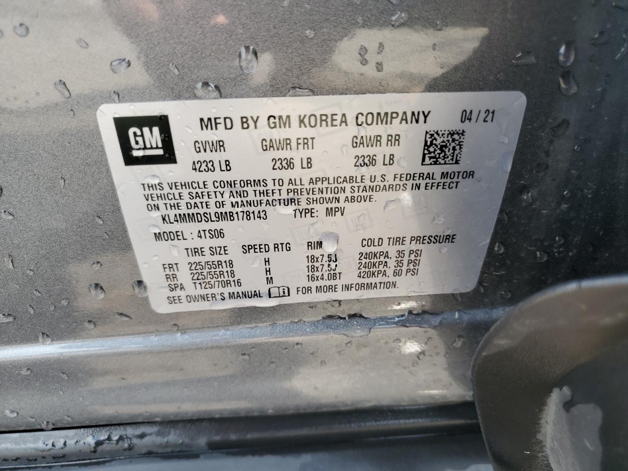 2021 Buick Encore Gx Select VIN: KL4MMDSL9MB178143 Lot: 62654135
