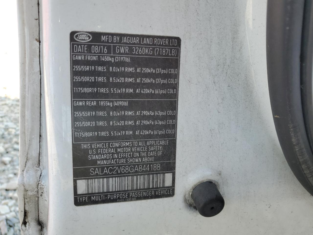 2016 Land Rover Lr4 VIN: SALAC2V68GA844188 Lot: 59919365